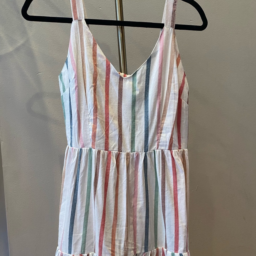 Rainbow Striped V Neck Sun Dress - Lined Tiered Style